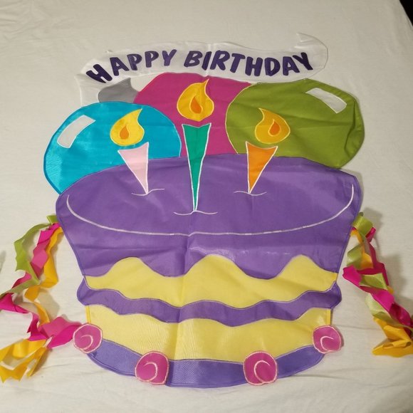 Flag Nylon Happy Birthday Cake 38 x 30 Double Sided Yard Garden Outdoor - Picture 7 of 8